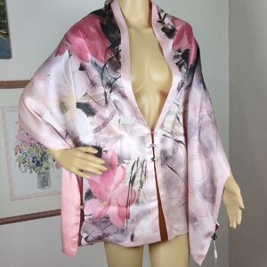 Silk Floral Kimono Wrap with Knot & Loop Closure